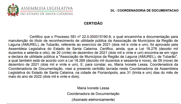 Read more about the article AMUREL mantém o título de utilidade pública estadual