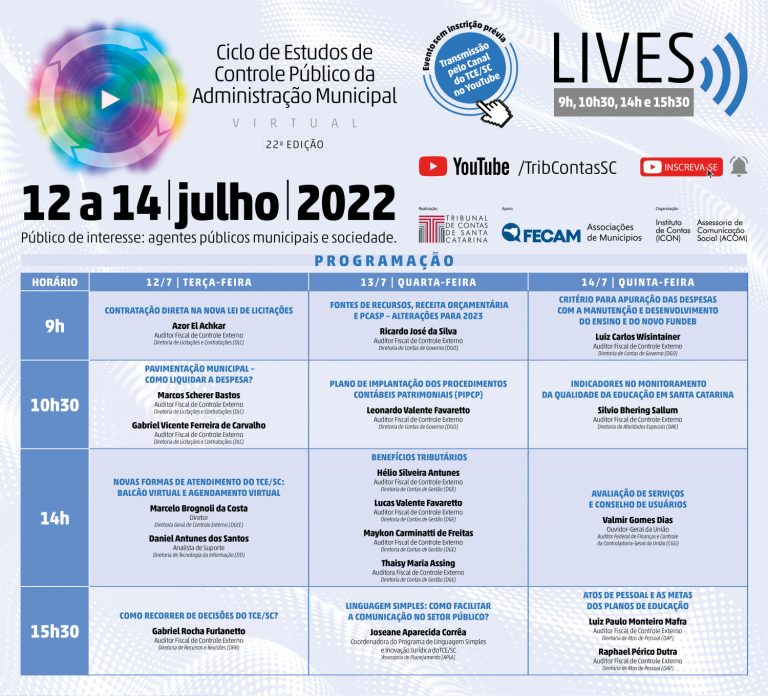 Read more about the article TCE/SC promove o Ciclo de Estudos de Controle Público da Administração Municipal