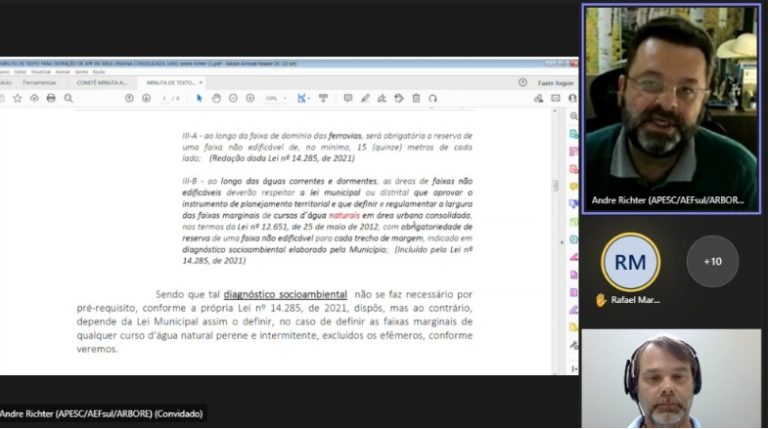 Read more about the article Comitê debate Delimitação das Faixas Marginais de Cursos D’água em Área Urbana Consolidade