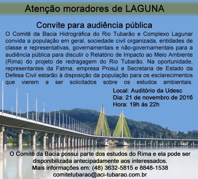 Read more about the article Laguna terá nesta segunda a 1ª de três audiências sobre o Rima da redragagem do rio Tubarão