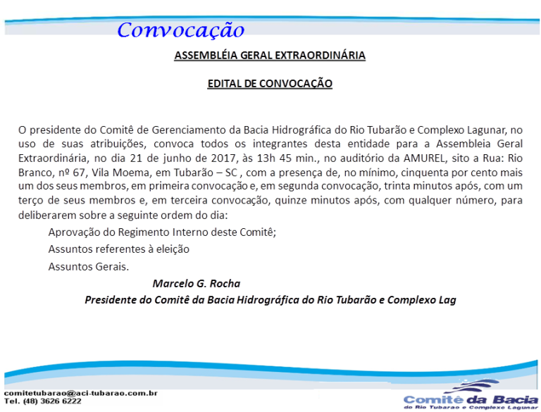 Read more about the article Comitê da Bacia convoca integrantes para assembleia geral ordinária