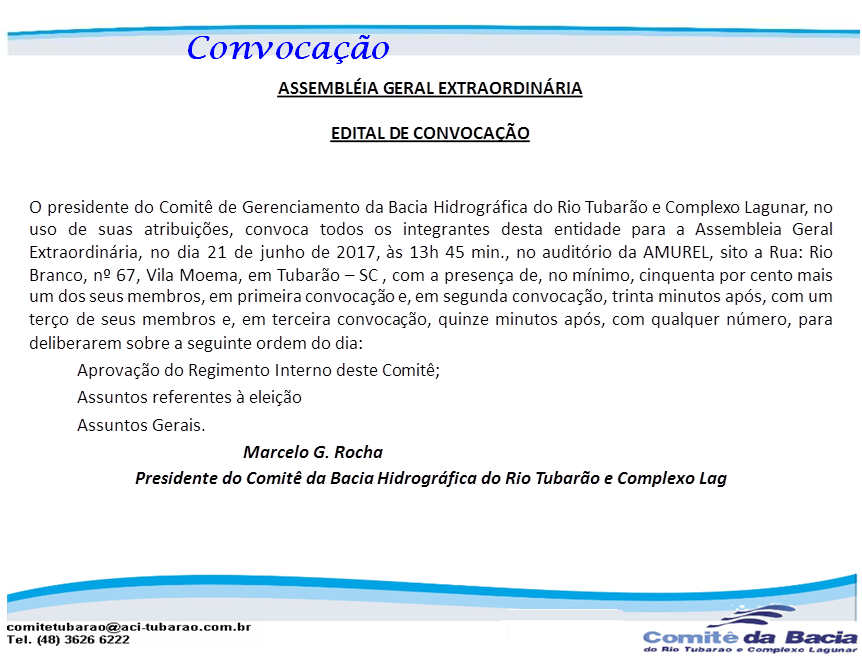 You are currently viewing Comitê da Bacia convoca integrantes para assembleia geral ordinária