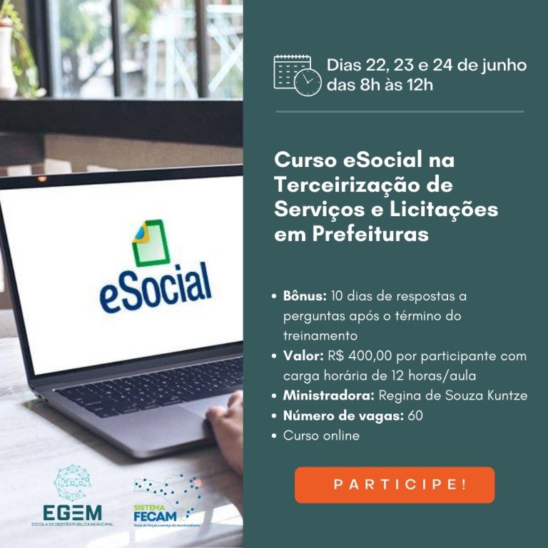 Read more about the article Curso eSocial na Terceirização de Serviços e Licitações em Prefeituras