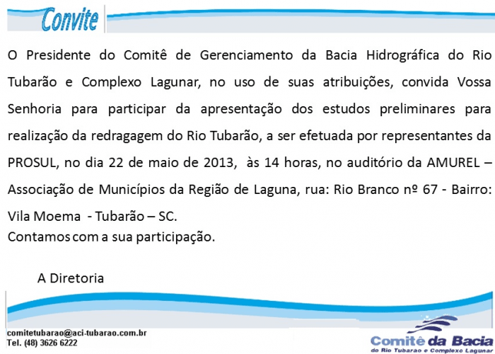 Read more about the article Comitê mostrará estudos preliminares para a redragagem do Rio tubarão