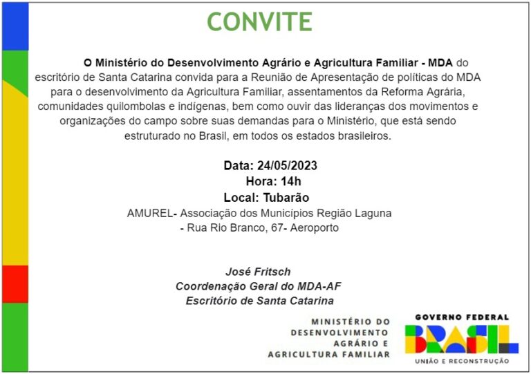 Read more about the article AMUREL receberá apresentação de políticas do Ministério do Desenvolvimento Agrário